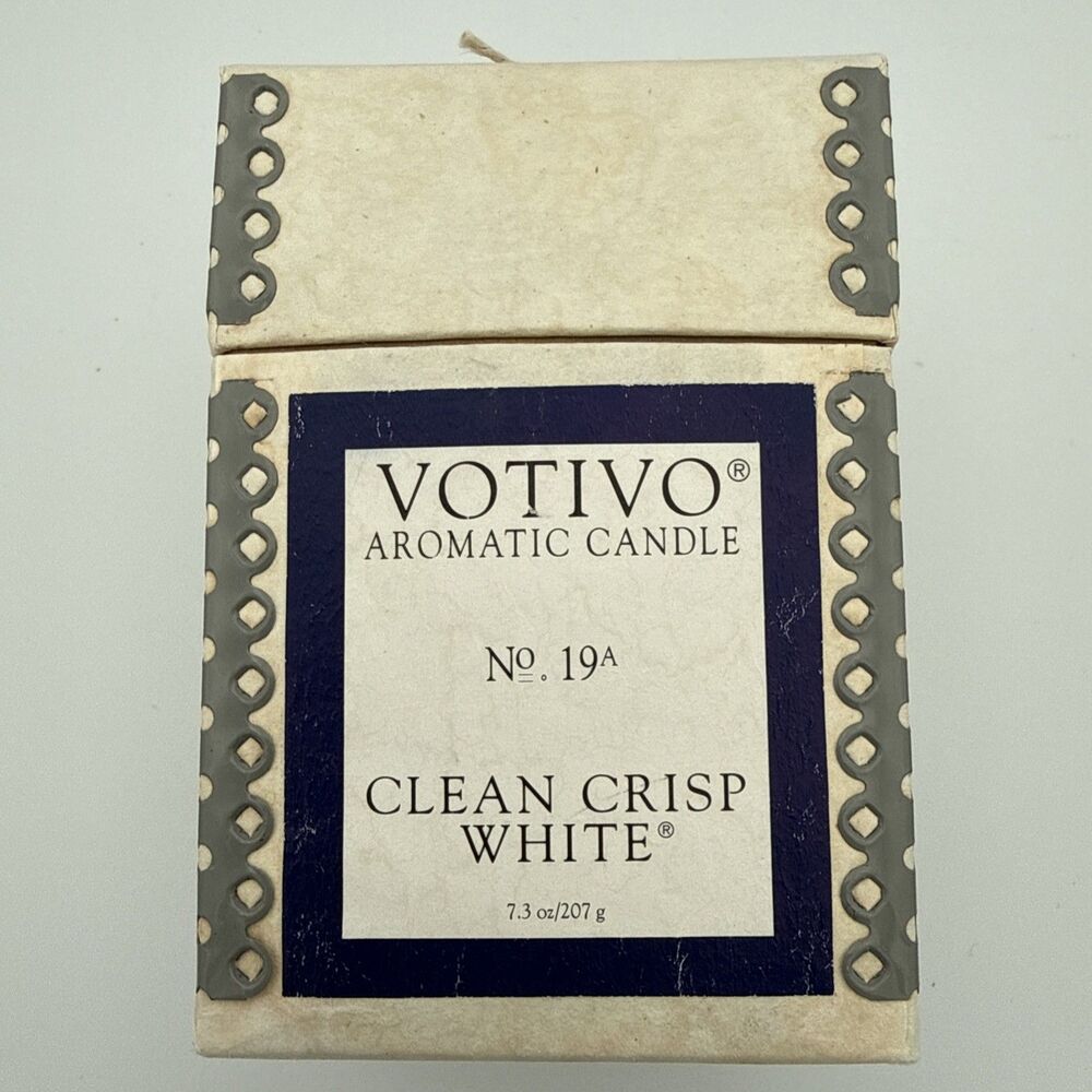 NIB Votivo Clean Crisp White No. 19A. Aromatic Candle 7.3oz 50+ Hours Wax Jar
